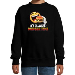 Funny emoticon sweater Its always burger time zwart voor kids - Fun / cadeau trui