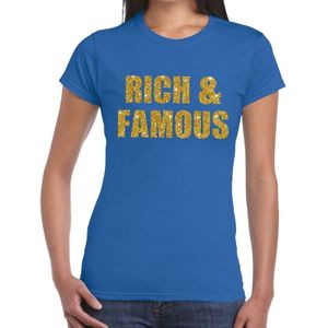 Rich and Famous gouden glitter tekst t-shirt blauw dames - dames shirt Rich and Famous