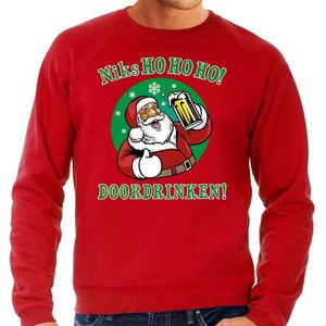 Grote maten foute Kersttrui / sweater - Niks ho ho ho doordrinken - peul bier / biertje - rood voor heren - kerstkleding / kerst outfit