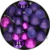 Kerstballen - 50x st - paars - 3, 4 en 6 cm - kunststof - kerstballenpakket