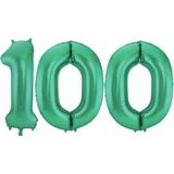 Folat Folie ballonnen - 100 jaar cijfer - glimmend groen - 86 cm - leeftijd feestartikelen
