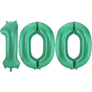 Folat Folie ballonnen - 100 jaar cijfer - glimmend groen - 86 cm - leeftijd feestartikelen