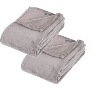 2x Stuks Fleece deken/fleeceplaid grijs 125 x 150 cm polyester - Bankdeken - Fleece deken - Fleece plaid