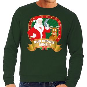 Foute kersttrui / sweater - groen - Kerstman Run Rudolf Run heren