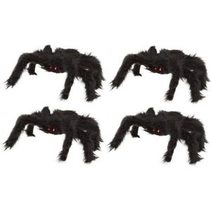 4x Horror griezel spinnen zwart 20 x 28 cm - Grote harige nep spin 2 stuks - Halloween decoratie/accessoire