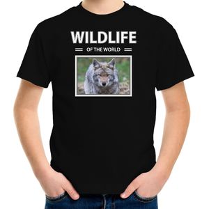 Dieren foto t-shirt Wolf - zwart - kinderen - wildlife of the world - cadeau shirt Wolven liefhebber - kinderkleding / kleding