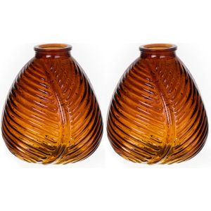 Bellatio Design Bloemenvaas - 2x - bruin transparant glas - D14 x H16 cm - vaas