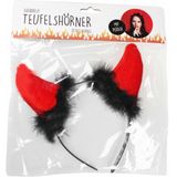 Set van 6x stuks halloween duivel hoorntjes diadeem met pluche - rood - plastic