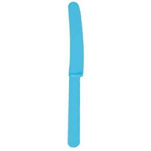10x stuks plastic party bestek messen turquoise blauw 17 cm - herbruikbaar