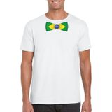 Wit t-shirt met Braziliaanse vlag strikje heren - Brazilie supporter
