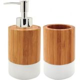 Badkamerset zeeppompje en beker/tandenborstelhouder bamboe 17 cm - badkamer accessoires