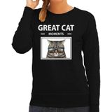 Dieren foto sweater grijze kat - zwart - dames - great cat mowoments - cadeau trui katten liefhebber