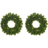 Set van 2x stuks groene verlichte kerstkransen/deurkransen met 30 LEDS 60 cm - Kransen met verlichting/kerstverlichting
