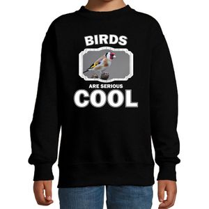 Dieren vogels sweater zwart kinderen - birds are serious cool trui jongens/ meisjes - cadeau putter vogel/ vogels liefhebber - kinderkleding / kleding