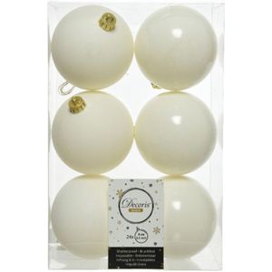 24x stuks kunststof kerstballen wol wit 8 cm - Mat/glans - Onbreekbare plastic kerstballen