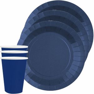 Santex feest/verjaardag servies set - 20x bordjes en bekertjes - kobalt blauw - karton