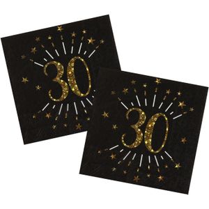 Verjaardag feest servetten leeftijd - 20x - 30 jaar - goud - 33 x 33 cm