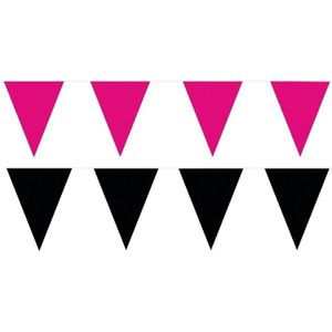 Zwart/Roze feest punt vlaggetjes pakket - 120 meter - slingers / vlaggenlijn