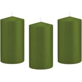 10x Olijfgroene cilinderkaarsen/stompkaarsen 8 x 15 cm 69 branduren - Geurloze kaarsen olijf groen - Stompkaarsen