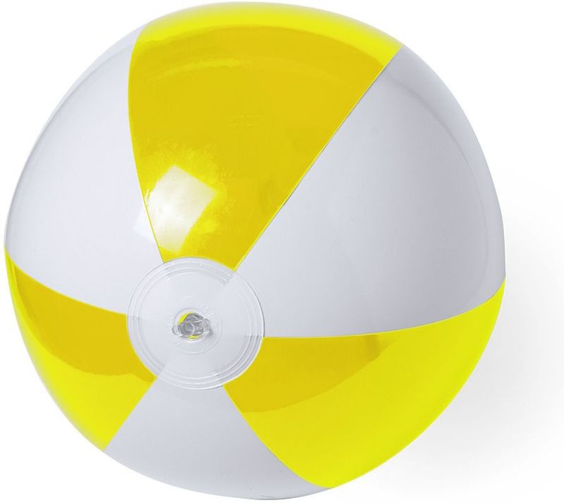 Opblaasbare strandbal plastic geel/wit 28 cm - Strand buiten zwembad speelgoed