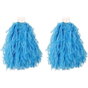 4x Stuks cheerball/pompom blauw met ringgreep 28 cm - Cheerleader verkleed accessoires