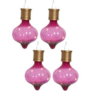 Lumineo solar hanglamp LED - 4x - Marrakech - fuchsia roze - kunststof - D8 x H12 cm