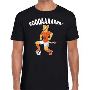 Nederland supporter t-shirt dameselftal Leeuwin roooaaaarrr met bal zwart heren - landen kleding