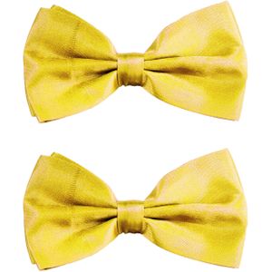 Partychimp Carnaval verkleed vlinderstrikje zijdeglans - 2x - geel - polyester - heren/dames