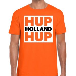 Nederland supporter t-shirt Hup Holland Hup in vierkant oranje voor heren - landen kleding