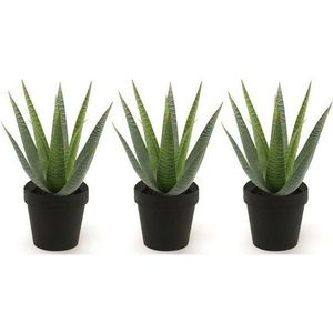 3x Kunstplanten aloe vera groen in pot 23 cm - Kamerplanten groene aloe vera