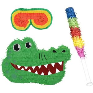 Funny Fashion - Verjaardag Pinata Krokodil van 42 cm set met stok en masker