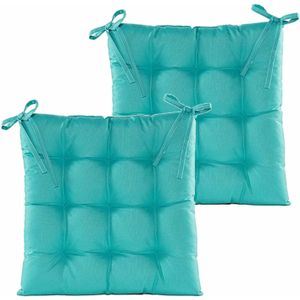 Anna's collection Stoelkussen gewatteerd - 2x - turquoise blauw - 38 x 38 cm - binnen/buiten