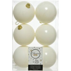 12x stuks kunststof kerstballen wol wit 8 cm - Mat/glans - Onbreekbare plastic kerstballen