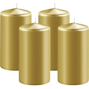 Enlightening Candles Cilinderkaars/stompkaars - 4x - goud - D6 x H8 cm - 27 branduren - Dikke kaarsen - Voor kandelaar of plateau