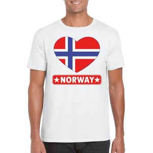 Noorwegen t-shirt met Noorse vlag in hart wit heren