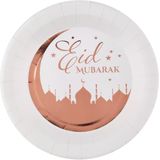 Santex Ramadan thema suikerfeest set - 20x bordjes en 20x servetten - wit/rose goud - Eid Mubarak