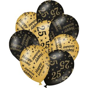 Verjaardag ballonnen - 25 jaar en happy birthday 24x stuks zwart/goud