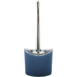 MSV Toiletborstel in houder/wc-borstel Aveiro - PS kunststof/rvs - donkerblauw/zilver - 37 x 14 cm