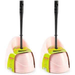 2x stuks toiletborstels/wc-borstels met houder 45 cm roze/zwart - Toiletborstelhouders/wc-borstelhouders