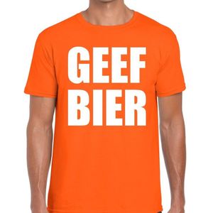 Geef Bier tekst t-shirt oranje heren - heren shirt Geef Bier - oranje kleding