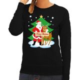 Foute kersttrui / sweater met de kerstman en rendier Rudolf zwart voor dames - Kersttruien