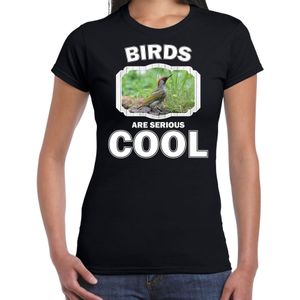 Dieren vogels t-shirt zwart dames - birds are serious cool shirt - cadeau t-shirt groene specht/ vogels liefhebber
