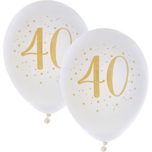 Santex verjaardag leeftijd ballonnen 40 jaar - 16x stuks - wit/goud - 23 cm - Feestartikelen