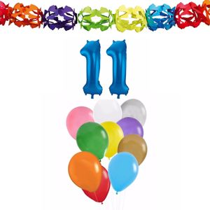 Folat Verjaardagversiering set - 11 jaar - opblaas cijfer/slingers/ballonnen