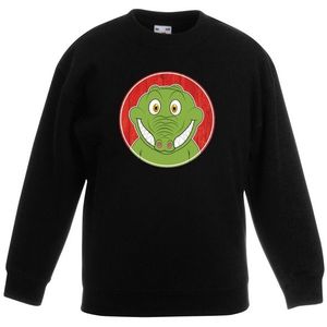 Kinder sweater zwart met vrolijke krokodil print - krokodillen trui - kinderkleding / kleding