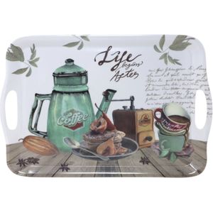 Concorde Dienblad/serveer tray Coffee Life - Melamine - wit/groen - 42 x 29 cm - rechthoekig