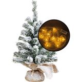 Kleine kunst kerstboom - besneeuwd - incl. 3D sterren lichtsnoer - H45 cm