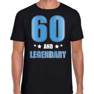60 and legendary verjaardag cadeau t-shirt / shirt - zwart met blauwe en witte letters - voor heren - 60ste verjaardag kado shirt / outfit