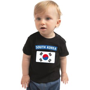 South-Korea baby shirt met vlag zwart jongens en meisjes - Kraamcadeau - Babykleding - Zuid-Korea landen t-shirt