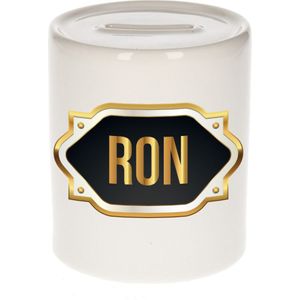 Ron naam cadeau spaarpot met gouden embleem - kado verjaardag/ vaderdag/ pensioen/ geslaagd/ bedankt